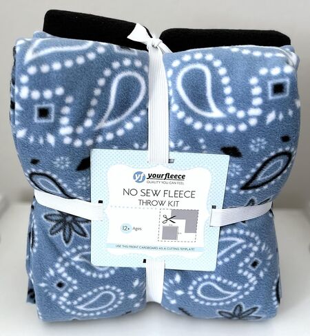 YourFleece No-Sew Throw Fleece Fabric DIY Blanket Making Kit, Make Your Own, Anti-Pill, Bandana Handkerchief Blue, 50x60 inches in Saudi Arabia