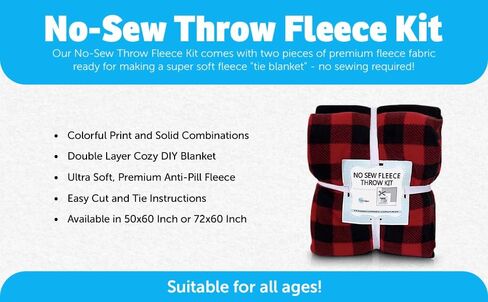 YourFleece No-Sew Throw Fleece Fabric DIY Blanket Making Kit, Make Your Own, Anti-Pill, Bandana Handkerchief Blue, 50x60 inches in Saudi Arabia