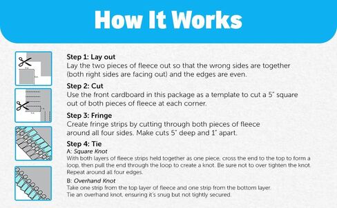 YourFleece No-Sew Throw Fleece Fabric DIY Blanket Making Kit, Make Your Own, Anti-Pill, Bandana Handkerchief Blue, 50x60 inches in Saudi Arabia