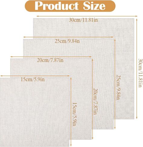 16 PCS Embroidery Fabric Cloth Pre-Cut Hand Embroidery Fabric Squares 4 Different Sizes 5.9 to 11.8inch Natural Cotton Fabrics for Garment Craft in Saudi Arabia