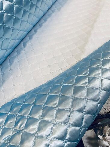 Luvfabrics Satin Quilted Polyester Fabric, Diamond Pattern, Professional Tailoring, 58/60 Inch Width, Cut by The Yard, Lightweight (White) in Kuwait