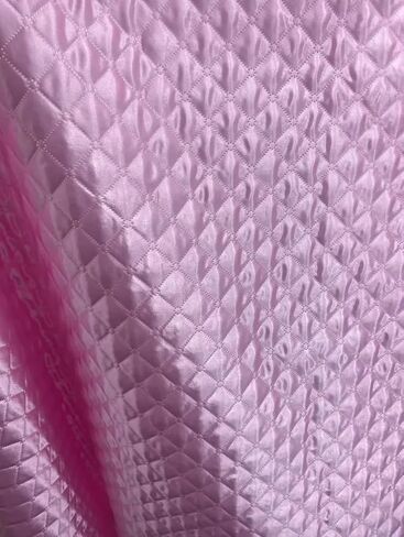 Luvfabrics Satin Quilted Polyester Fabric, Diamond Pattern, Professional Tailoring, 58/60 Inch Width, Cut by The Yard, Lightweight (White) in Kuwait