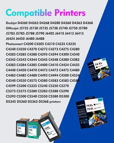 74 Ink Cartridges Replacement for HP 74 Black Ink Cartridges for HP PhotoSmart C4480 C4280 C4200 C4580 C5280 DeskJet D4260 D4360 OfficeJet J6480 J5780 Printers (3 Pack 74XL Black) in Saudi Arabia