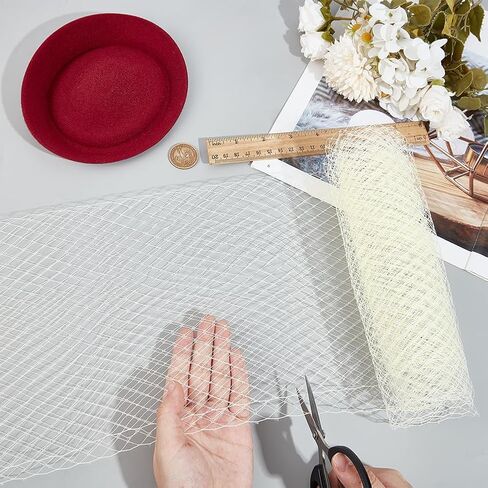 BENECREAT 2.18 Yards Birdcage Veil Netting Fabric, 17inch Wide Organza Tulle Fabric Net Mesh Beige Russian Netting Hat Veil Millinery for Wedding, Sewing, Dress Decoration in Kuwait
