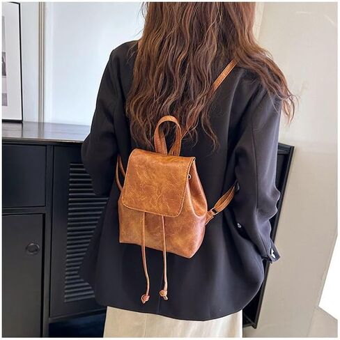 Drawstring Backpack for Women, Simple Rucksack with Adjustable Straps, Vintage Style Daypack (Brown) in Kuwait