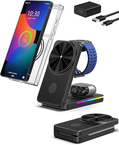 3 in 1 Magnetic Wireless Charger for Samsung, Foldable MagSafe Wireless Charging Station for Samsung Galaxy S25Ultra/S24/S23 Ultra/S22, Watch Charger for Galaxy Watch Ultra/7/6/5/4/Buds (for Travel) in Saudi Arabia