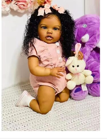 Zero Pam Big Size Black Reborn Baby Dolls Girls -24 in Realistic Baby Doll Black, African American Babys,Reborn Toddler Doll,Real Life Babys Dolls Cloth Body with Big Eyes Suitable for Girls in Kuwait