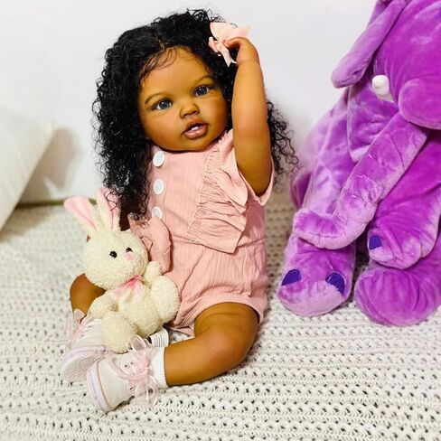 Zero Pam Big Size Black Reborn Baby Dolls Girls -24 in Realistic Baby Doll Black, African American Babys,Reborn Toddler Doll,Real Life Babys Dolls Cloth Body with Big Eyes Suitable for Girls in Kuwait