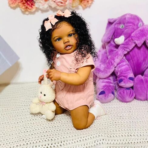 Zero Pam Big Size Black Reborn Baby Dolls Girls -24 in Realistic Baby Doll Black, African American Babys,Reborn Toddler Doll,Real Life Babys Dolls Cloth Body with Big Eyes Suitable for Girls in Kuwait
