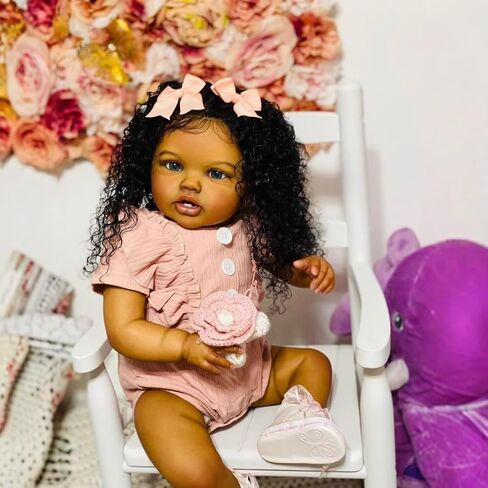 Zero Pam Big Size Black Reborn Baby Dolls Girls -24 in Realistic Baby Doll Black, African American Babys,Reborn Toddler Doll,Real Life Babys Dolls Cloth Body with Big Eyes Suitable for Girls in Kuwait