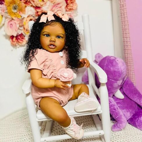 Zero Pam Big Size Black Reborn Baby Dolls Girls -24 in Realistic Baby Doll Black, African American Babys,Reborn Toddler Doll,Real Life Babys Dolls Cloth Body with Big Eyes Suitable for Girls in Kuwait
