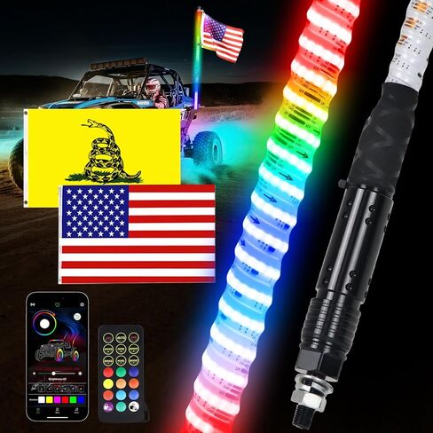 2024 Upgraded LED COB Whip Lights,Super Bright Color Mode,Bend Resistant,IP67 Waterproof,Plug and Play,Fits ATV、UTV 3FT【2 PCS】 in Saudi Arabia
