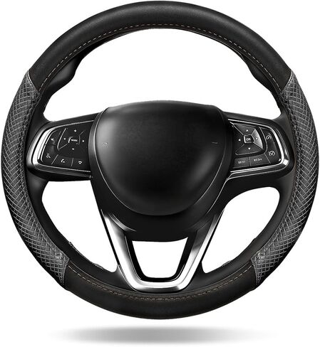 Car Steering Wheel Cover for Dodge Journey 2017-2025, Car Accessories Steering Wheel Cover for Women Men, Nappa Leather Anti-Slip Breathable, O-Shaped Standard Size (14.5"-15" - Black) in Saudi Arabia