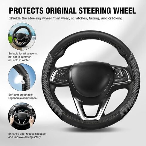 Car Steering Wheel Cover for Dodge Journey 2017-2025, Car Accessories Steering Wheel Cover for Women Men, Nappa Leather Anti-Slip Breathable, O-Shaped Standard Size (14.5"-15" - Black) in Saudi Arabia