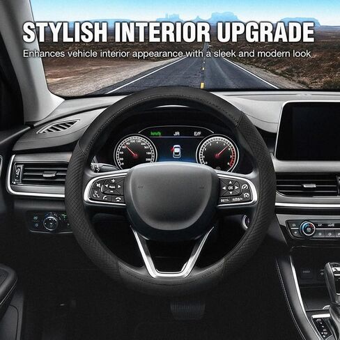 Car Steering Wheel Cover for Dodge Journey 2017-2025, Car Accessories Steering Wheel Cover for Women Men, Nappa Leather Anti-Slip Breathable, O-Shaped Standard Size (14.5"-15" - Black) in Saudi Arabia