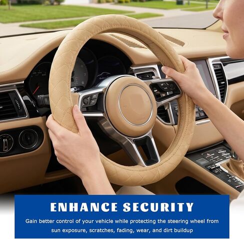 Soft Car Steering Wheel Cover, 15 Inch Luxury Velvet Steering Wheel Protector for Winter Warm, Anti Slip Plush Steering Wheel Protective Cover for Women Men, Car Accessories (Beige) in Saudi Arabia