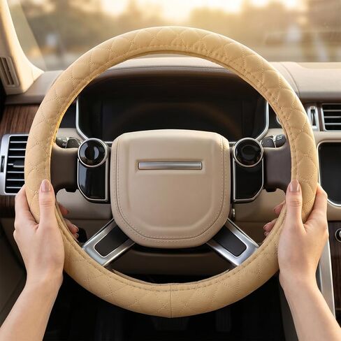 Soft Car Steering Wheel Cover, 15 Inch Luxury Velvet Steering Wheel Protector for Winter Warm, Anti Slip Plush Steering Wheel Protective Cover for Women Men, Car Accessories (Beige) in Saudi Arabia