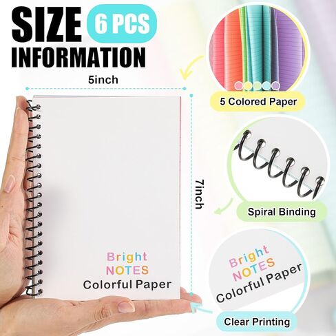 Henoyso 6 Pcs Colored Paper Notebook Spiral Notebook 5" x 7" Colored Lined Paper Wide Ruled Composition Note Books for Journaling Home Office (Colorful) in Kuwait