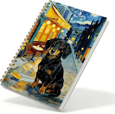 Starry Night Street Dachshund Spiral Notebook, Van Gogh Inspired Weiner Dog Journal, Dachshund Gifts for Women Men, Sausage Dog Hardcover Journal, 5.5x8.3 in Saudi Arabia