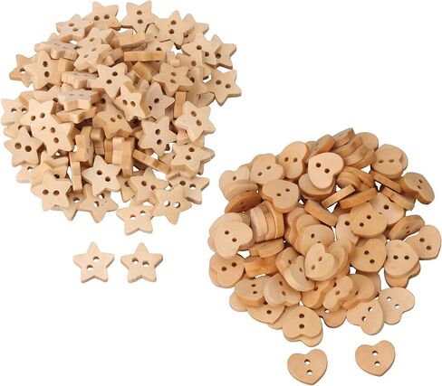 Star & Heart Shape Wooden Buttons for DIY Projects Scrapbooking Pack of 200 in Kuwait