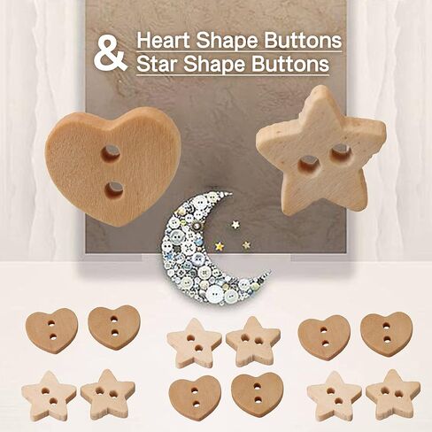 Star & Heart Shape Wooden Buttons for DIY Projects Scrapbooking Pack of 200 in Kuwait
