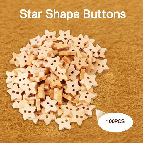 Star & Heart Shape Wooden Buttons for DIY Projects Scrapbooking Pack of 200 in Kuwait