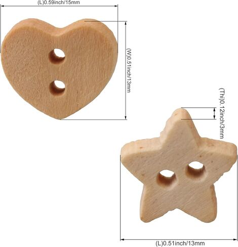 Star & Heart Shape Wooden Buttons for DIY Projects Scrapbooking Pack of 200 in Kuwait