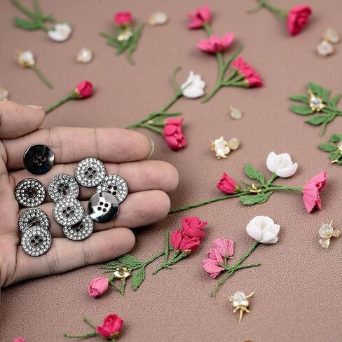 12-Pack Round 4-Hole Full Rhinestone Buttons Shiny Back, Crystal-Front Design for Clothing & Crafts Button for Coat Dress (Gunmetal, 15mm(24L)) in Saudi Arabia