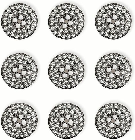 12-Pack Round 4-Hole Full Rhinestone Buttons Shiny Back, Crystal-Front Design for Clothing & Crafts Button for Coat Dress (Gunmetal, 15mm(24L)) in Saudi Arabia