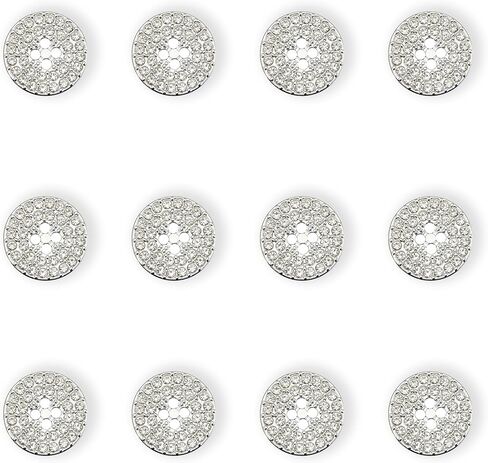12-Pack Round 4-Hole Full Rhinestone Buttons Shiny Back, Crystal-Front Design for Clothing & Crafts Button for Coat Dress (Gunmetal, 15mm(24L)) in Saudi Arabia