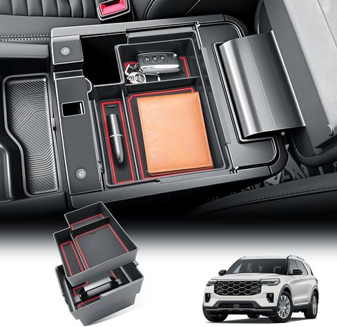 BIBIBO 2Packs for 2025 2026 Ford Explorer Center Console Organizer 2025-2026 Ford Explorer (Active, T-Line, ST,latinum, Tremor) Console Tray 2026 Explorer Console Insert Tray-Double Layers (Red) in Saudi Arabia