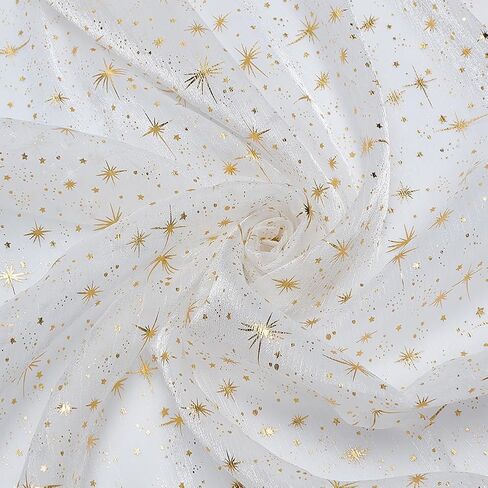 FINGERINSPIRE 2.19Yard Organza Shiny Star Fabric 63Inch Wide Black Base with Gold Stamping Star Pattern Polyester Fabric Perfect for DIY Crafts, Wedding Decor and Costume Design for Crafters in Kuwait