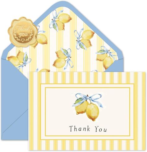 JarThenaAMCS 24 Pack Lemon Thank You Cards Yellow Stripe Lemon Bow Greeting Cards with Envelopes Stickers Blank Note Card for Summer Wedding Bridal Baby Shower Birthday Party, 4 x 6 Inch in Saudi Arabia