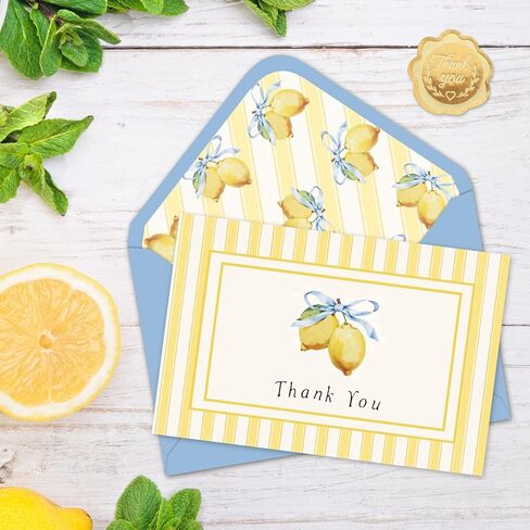JarThenaAMCS 24 Pack Lemon Thank You Cards Yellow Stripe Lemon Bow Greeting Cards with Envelopes Stickers Blank Note Card for Summer Wedding Bridal Baby Shower Birthday Party, 4 x 6 Inch in Saudi Arabia