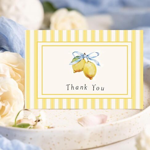 JarThenaAMCS 24 Pack Lemon Thank You Cards Yellow Stripe Lemon Bow Greeting Cards with Envelopes Stickers Blank Note Card for Summer Wedding Bridal Baby Shower Birthday Party, 4 x 6 Inch in Saudi Arabia