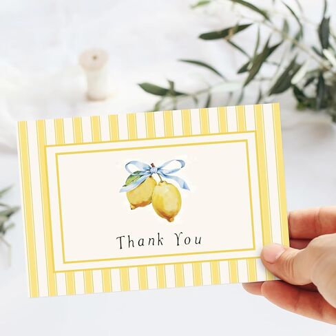 JarThenaAMCS 24 Pack Lemon Thank You Cards Yellow Stripe Lemon Bow Greeting Cards with Envelopes Stickers Blank Note Card for Summer Wedding Bridal Baby Shower Birthday Party, 4 x 6 Inch in Saudi Arabia