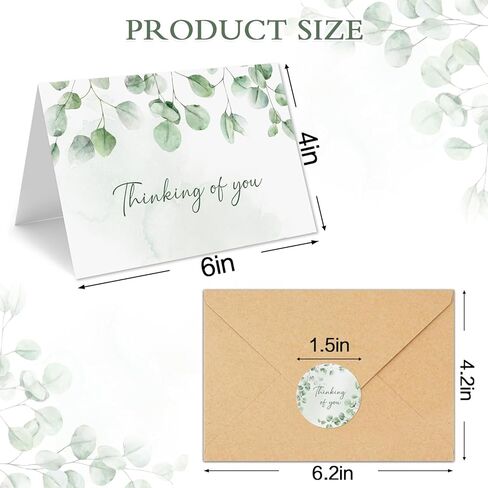 24 Thinking of You Cards with Envelopes, 4x6 Inch Watercolor Eucalyptus Leaves 4 Designs, Note Greeting Encouragement Sympathy Condolences Card for Family, Friends - Blank Inside in Saudi Arabia