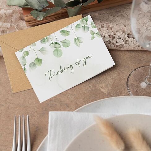 24 Thinking of You Cards with Envelopes, 4x6 Inch Watercolor Eucalyptus Leaves 4 Designs, Note Greeting Encouragement Sympathy Condolences Card for Family, Friends - Blank Inside in Saudi Arabia