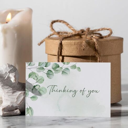 24 Thinking of You Cards with Envelopes, 4x6 Inch Watercolor Eucalyptus Leaves 4 Designs, Note Greeting Encouragement Sympathy Condolences Card for Family, Friends - Blank Inside in Saudi Arabia