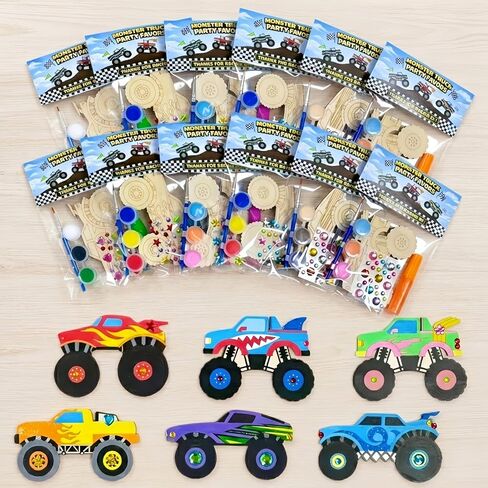 هدايا حفلات Monster Truck للأطفال - 12 عبوة من مجموعات أدوات الرسم اليدوية لشاحنة Monster Truck المعبأة مسبقًا، وحشو حقائب هدايا عيد الميلاد، ومستلزمات حفلات الشاحنات، والهدايا والجوائز للأولاد والبنات من سن 4 إلى 8 سنوات in Kuwait