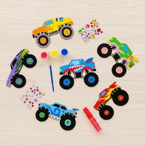 هدايا حفلات Monster Truck للأطفال - 12 عبوة من مجموعات أدوات الرسم اليدوية لشاحنة Monster Truck المعبأة مسبقًا، وحشو حقائب هدايا عيد الميلاد، ومستلزمات حفلات الشاحنات، والهدايا والجوائز للأولاد والبنات من سن 4 إلى 8 سنوات in Kuwait