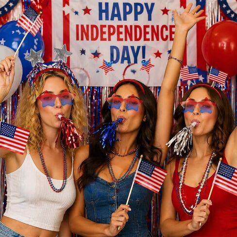 66 Pcs 4th of July Accessories, Patriotic Party Supplies, American Flags Memorial Headbands Star Necklace Glasses Flag Foil Horns for Independence Day Celebrations Parade 250 Anniversary in Saudi Arabia