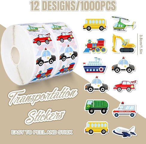 1000PCS Transportation Stickers, Vehicle Stickers, Car Bus Truck Self-Adhesive Sticker, Toddler Party Favors School Reward Water Bottle Scrapbook Craft in Kuwait