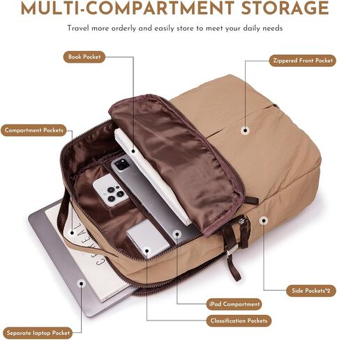 Nylon Backpack Purse for Women & Men, Lightweight 15.6 Inch Laptop Backpack Casual Daypack for Work Travel Black in Saudi Arabia