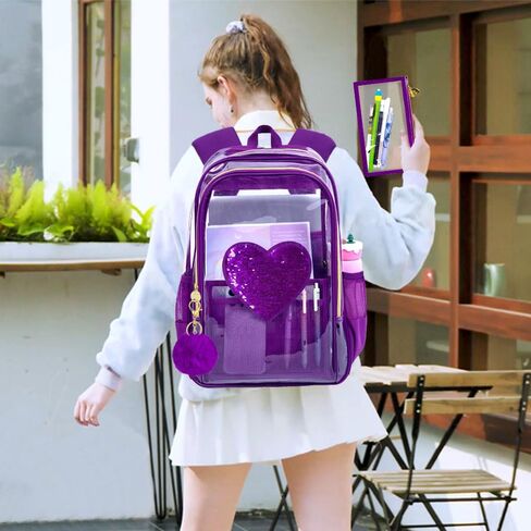 gxtvo 3PCS Girls Clear Backpack Heavy-Duty Set for Women & Teen, 17" See Through Bookbag with Luxurious Gold Zipper, Deep Purple Sequins Transparent School Bag in Saudi Arabia