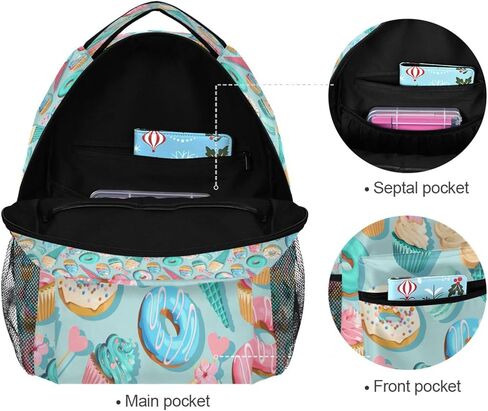 Blueangle Cupcakes Donuts Pattern Print Computer Backpack - Lightweight School Bag for Boys Girls Tenns in Saudi Arabia