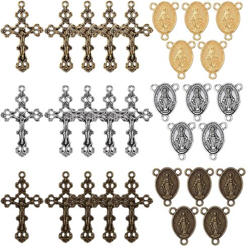 180 Pcs Rosary Making Supplies Rosary Cross Charms and Center Miraculous Medal Metal Charms for Jewelry Making Our Lady Vintage Cross Crucifix Pendants Connector Charm for Bracelet Necklace DIY Crafts in Kuwait