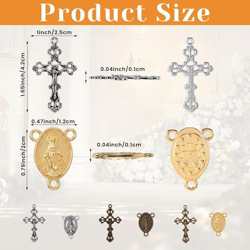 180 Pcs Rosary Making Supplies Rosary Cross Charms and Center Miraculous Medal Metal Charms for Jewelry Making Our Lady Vintage Cross Crucifix Pendants Connector Charm for Bracelet Necklace DIY Crafts in Kuwait