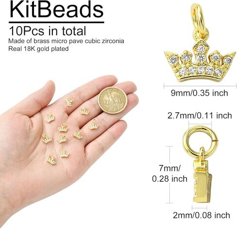 KitBeads 10pcs Vintage Queen & King 18K Gold Mini Princess Crown Charms with Micro Pave CZ for Jewelry Making in Saudi Arabia