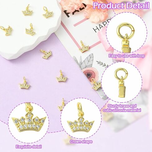 KitBeads 10pcs Vintage Queen & King 18K Gold Mini Princess Crown Charms with Micro Pave CZ for Jewelry Making in Saudi Arabia